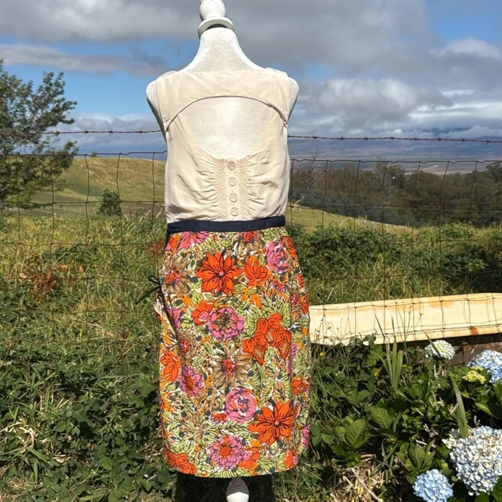 Anthropologie We love Vera Retro Silk blend Floral Sleeveless Twee 8 - Picture 6 of 9